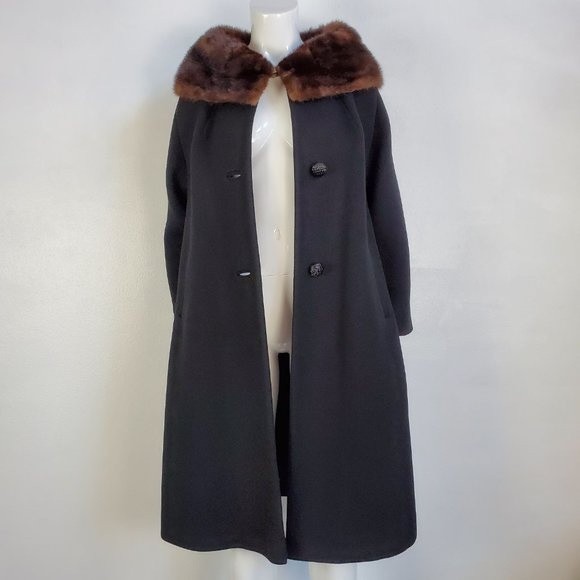 HELD Vintage 50's/60's Black Fur Collar Coat - Picture 2 of 9